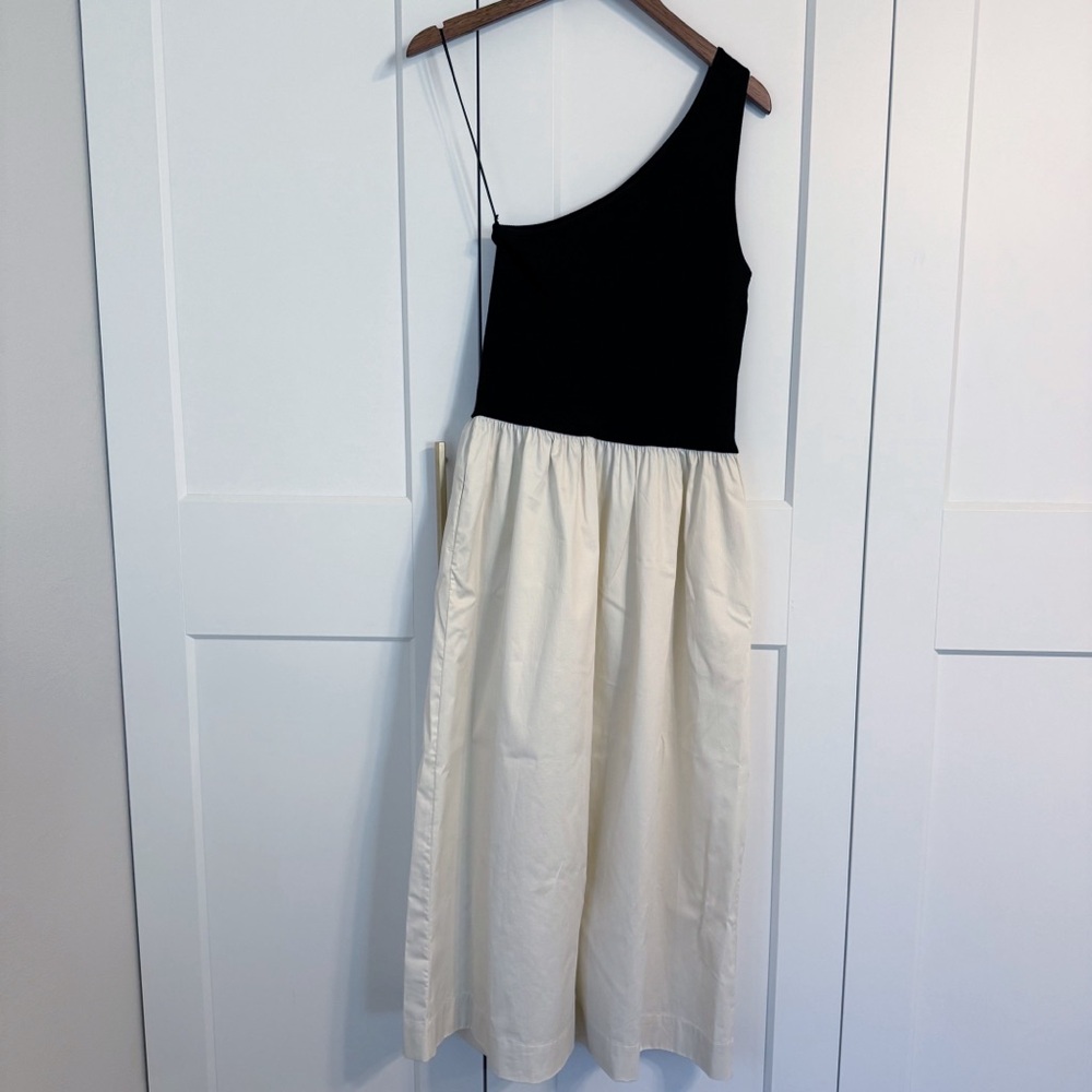 RAILS Women’s LARGE Anita Dress Colorblock Black Ivory One Shoulder Ribbed CP25 - Picture 6 of 12